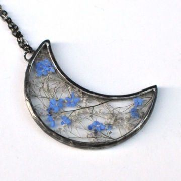 Стеклянное украшение для окна в форме луны с настоящими цветами