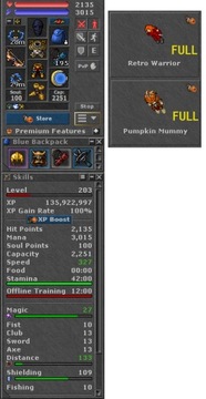 TIBIA 203 RP +133/109 + 2 STORE OUTFITS +10 MOUNTS+ HARMONIA + EQ + FREE RK