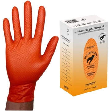 RĘKAWICZKI NITRYLOWE RĘKAWICE BEZPUDROWE 100 SZTUK L MAX GRIP ORANGE MEDASE