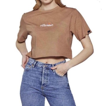 Koszulka ELLESSE damska crop t-shirt brązowy krótki luźny EU 40