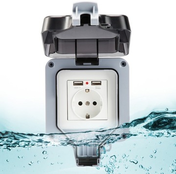 IP66 16A Водонепроницаемая электрическая розетка с USB