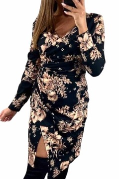 V761 NOWA KOLEKCJA ELEGANCKA SUKIENKA KOPERTOWA W KWIATY r. 44 (2XL)