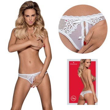 Białe OTWARTE sexy stringi Alabastra Obsessive S/M