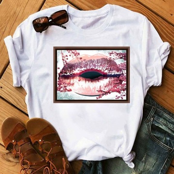 Y2k T-shirty Kawaii szminka moda kobiety graficzna