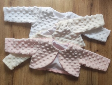 KELLO - Bolerko minky 74 cm chrzest BIAŁE, RÓŻOWE