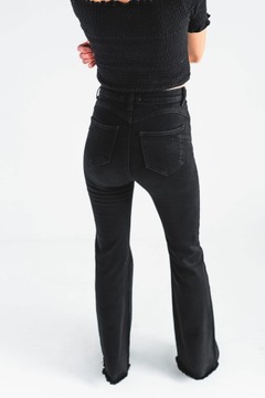Czarne damskie spodnie dzwony jeans PUSH UP wysoki stan szeroka nogawka L
