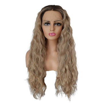 Peruka LACE FRONT ciemny BLOND fale 40/55/80cm + czepek GRATIS