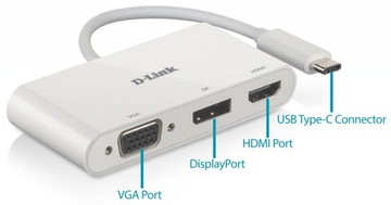 Адаптер D-Link 3 в 1 USB-C — HDMI/VGA/DisplayPort DUB-V310 с USB-концентратором |