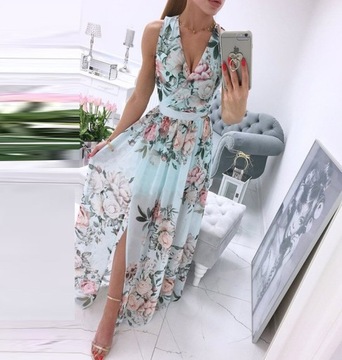 ДЛИННОЕ КОКТЕЙЛЬНОЕ ПЛАТЬЕ МАКСИ С ЦВЕТАМИ L (40)