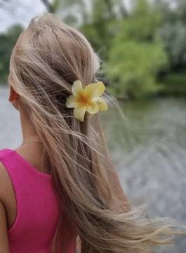 Пряжка, заколка для волос, большой цветок, цветок бохо, гавайский, белый