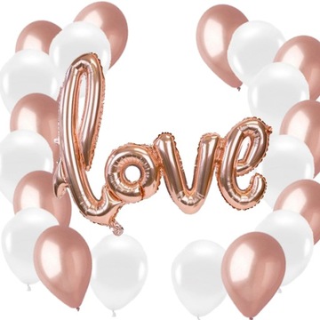 ZESTAW BALONY 20 szt + LOVE ROSE GOLD PANIEŃSKI