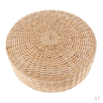 2x Japońska pufa Tatami z naturalnym okrągłym siedziskiem