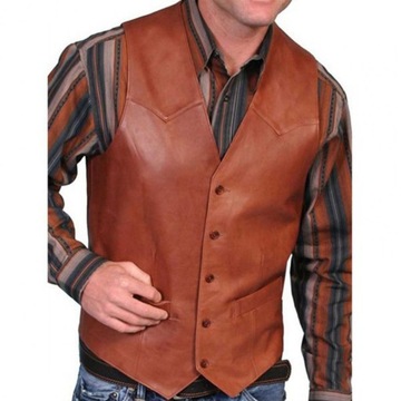 Men's Leather Vest V Neck Single-breasted Western