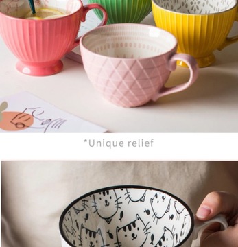 400 мл керамическая чашка для воды, милая мультяшная кружка с котом, большая емкость для завтрака