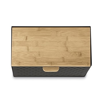 Elegancki CHLEBAK CZARNY metalowy pojemnik na chleb pieczywo Geometric Wood