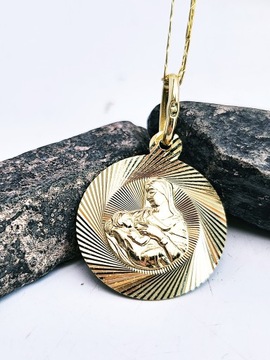 Złota zawieszka medalik Maryja Karmiąca Maryjka okrągła mieniąca się