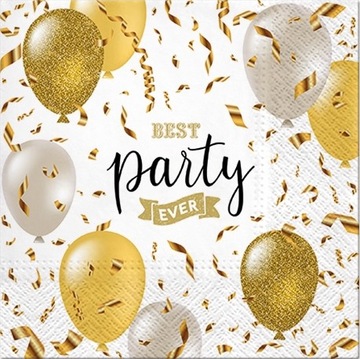SERWETKI URODZINOWE złote BEST PARTY balony 20szt