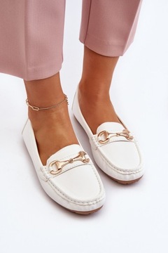 КЛАССИЧЕСКИЕ ЖЕНСКИЕ МОКАСИНЫ ИЗ ЭКО КОЖИ С ДЕКОРАЦИЕЙ, БЕЛЫЕ 38