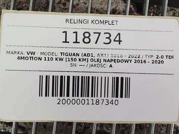 STŘEŠNÍ NOSIČ KOMPLET 5NA860026A 5NA860025A VW TIGUAN II KRÁTKÁ ČERNÁ MAT