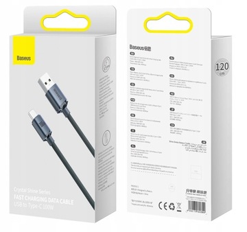 WZMACNIANY KABEL PRZEWÓD BASEUS USB USB-C 100W 6A 1.2M SZYBKIE ŁADOWANIE QC