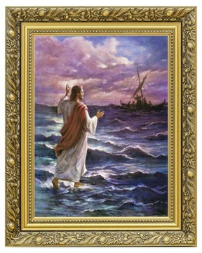 JEZUS CHODZĄCY PO WODZIE OBRAZ PŁÓTNO ZŁOTA RAMA ZDOBIONA 40x50