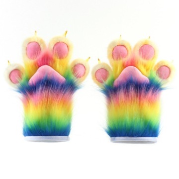 Fursuit Paw Mitten Косплей Використай рукавиці для лови тварин М'яка без пальців Веселка a