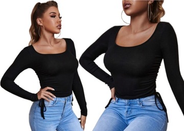Kobieca PRĄŻKOWANA BLUZKA Ściągacz Crop Top SEXI