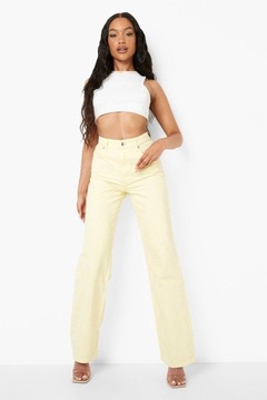 BOOHOO ŻÓŁTE SZEROKIE PROSTE SPODNIE JEANS WYSOKI STAN AGU XXJ__XL