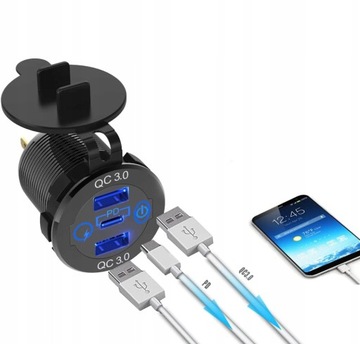 МОЩНОЕ АВТОМОБИЛЬНОЕ ЗАРЯДНОЕ УСТРОЙСТВО 2X QC 3.0 + PD TYPE-C/USB 12–24 В