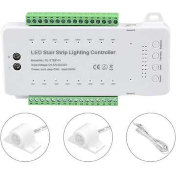 Kontroler Schodowy 16 kanałowy 240W+2 Czujki PIR