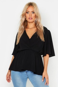 Boohoo vzc CZARNA zwiewna NECK BLUZKA V 52 NG2