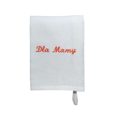 Ściereczka lniana biała 45x65 cm z haftem dla mamy pomarańczowy