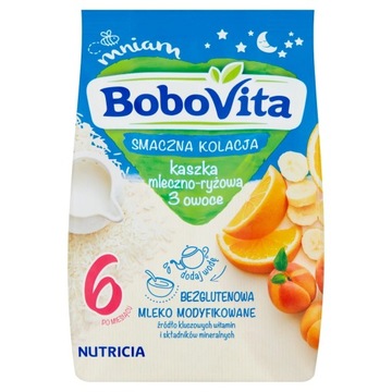 BoboVita Kaszka mleczno-ryżowa 3 owoce po 6 miesiącu 230 g