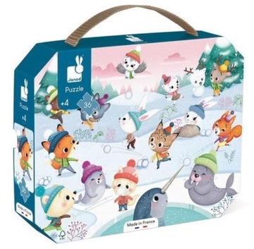 Zabawa na śniegu puzzle w walizce 36 el.Janod 4+