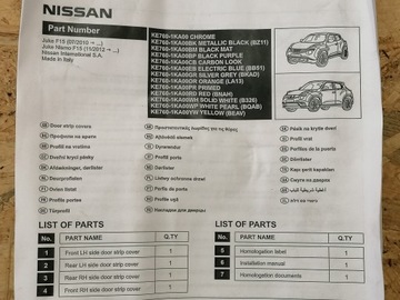 NISSAN JUKE F15 LIŠTA DVEŘE PRAVÝ PŘEDNÍ 10144138