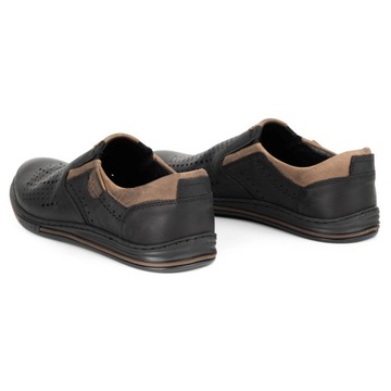 Buty męskie skórzane na lato ażurowe wsuwane POLSKIE 401L czarne 43