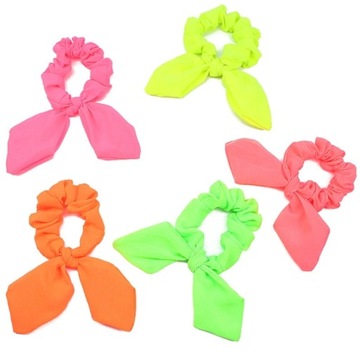 Gumka scrunchie wiązana do włosów kokarda uszka frotka neon malinowa