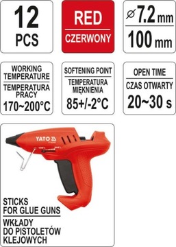 ГОРЯЧИЙ КЛЕЙ 7,2х100ММ 12ШТ КРАСНЫЙ YT-82442