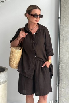 ЛЬНЯНАЯ РУБАШКА БЕЗ КАРМАНОВ, ШОКОЛАДНАЯ