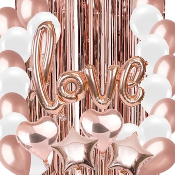 ZESTAW BALONY LOVE KURTYNA ROSE GOLD PANIEŃSKI