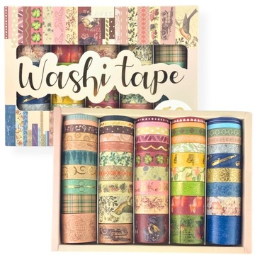 TAŚMA DEKORACYJNA PAPIEROWA WASHI TAPE ZESTAW TAŚM 50 SZTUK MIX