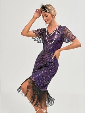 SUKIENKA CEKINOWA WIELKI GATSBY LATA 20 RETRO SYLWESTER FIOLETOWA 3XL