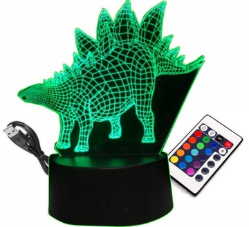 LAMPKA 3D Dinozaur 16 kolorów RGB Pilot 3D LED