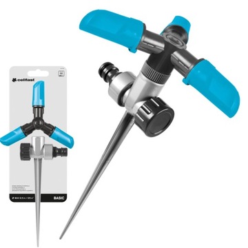 3-РУЧНОЙ ВРАЩАЮЩИЙСЯ ДОЖДЕВАТЕЛЬ CELLFAST С ПРИВОДОМ В САДОВОМ ШТИФТЕ BASIC 150 м2