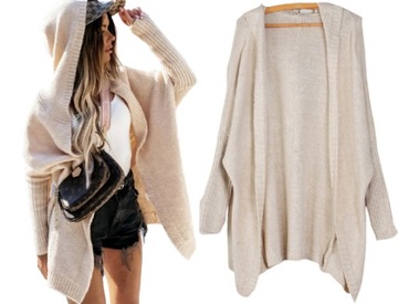 ТЕПЛЫЙ КАРДИГАН ДЖЕМПЕР С КАПЮШОНОМ ЦВЕТА K45