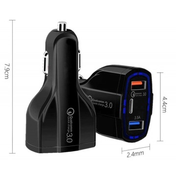 Автомобильное зарядное устройство USB QC 3.0 2x + USB TYPE C 35 Вт