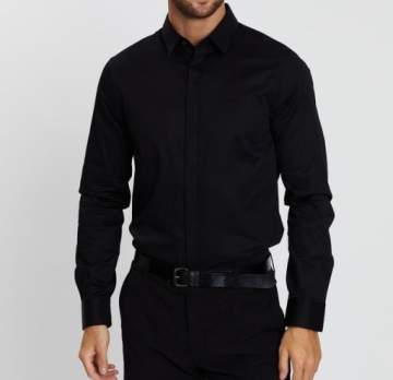 РУБАШКА МУЖСКАЯ ЧЕРНАЯ, ОБЫЧНАЯ, НА РАЗМЕР