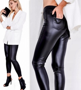 Modne LEGINSY LATEX MATOWE spodnie Czarne M/L