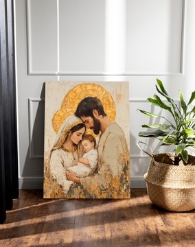 Картина в гостиной Святой Семейство на холсте 30x40см религиозного дара #907