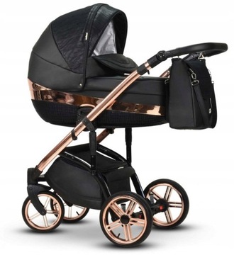 wózek dziecięcy 2w1 czarno złoty WIEJAR MONTE NEGRO (rose gold rama)
